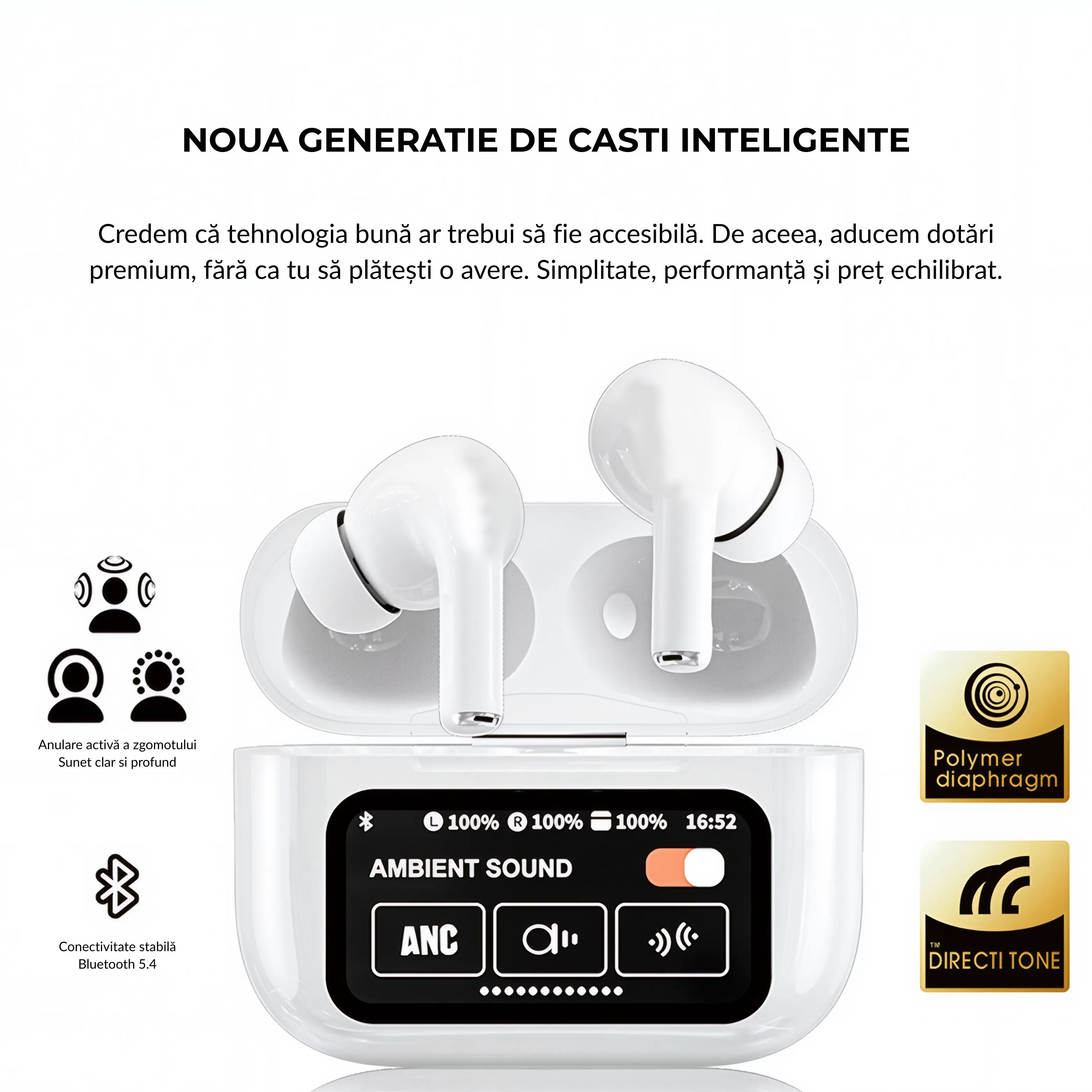 Casti wireless cu noise cancelling Qyreon Nova 9 Pro,Ecran Smart & Sunet Premium
