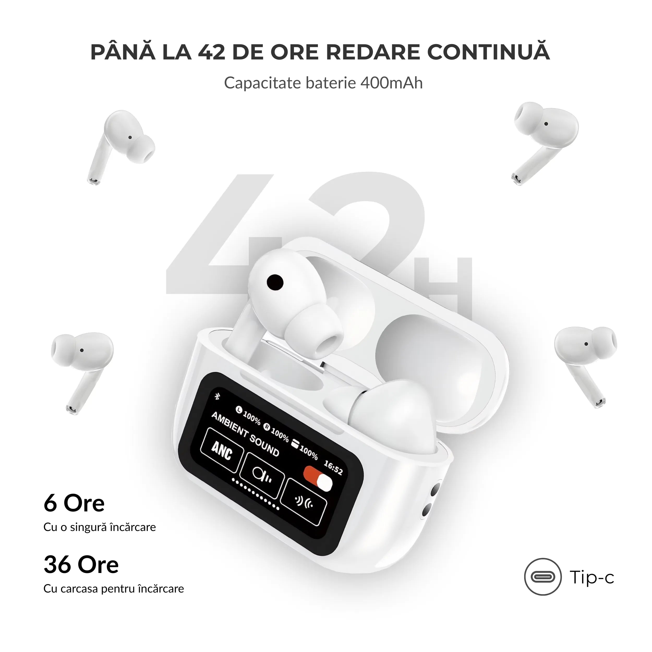 Casti wireless cu noise cancelling Qyreon Nova 9 Pro,Ecran Smart & Sunet Premium